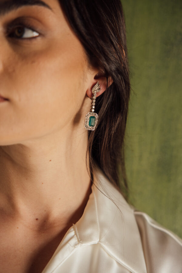 pendientes-paladio-esmeralda-diamantes-años-80-largos-rosetones (3) pendientes vintage esmeraldas