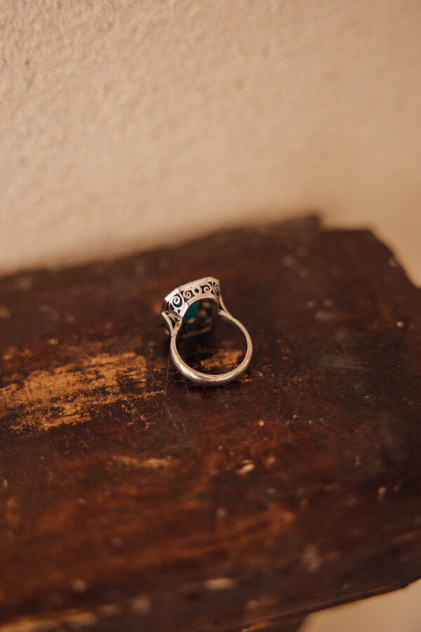 sortija-roseton-diamantes-paladio-esmeralda- sortija vintage esmeralda